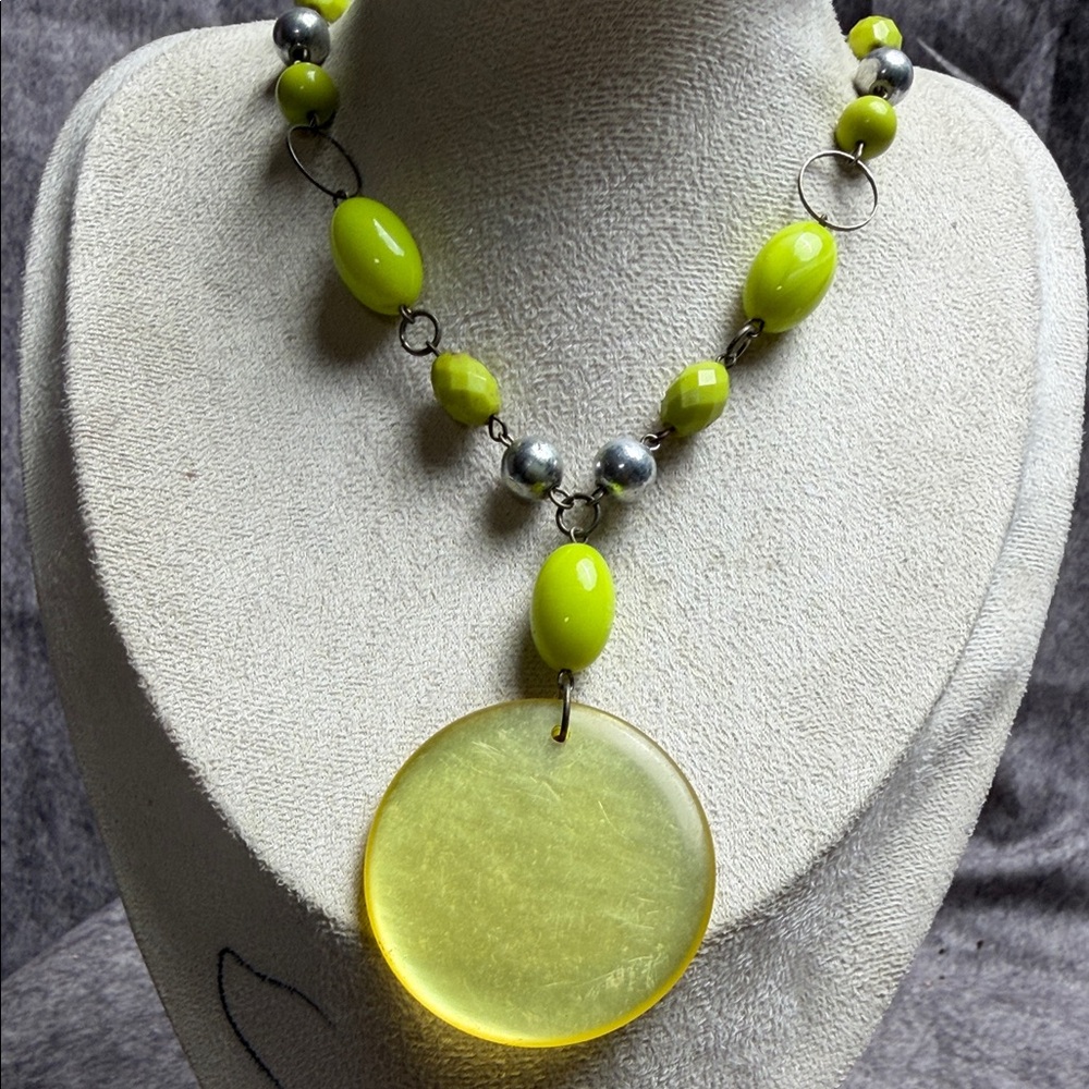 Lime Green Pendant Statement Necklace - Women Jewelry EB#1